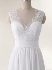 V-Ausschnitt Chiffon Strand Brautkleid mit Bow Weiß